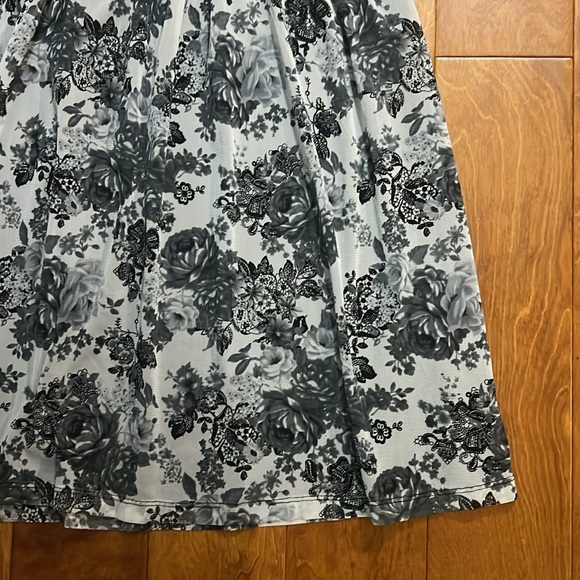 Vintage AB Studio Floral Sleeveless Midi Dress Size 6 Black White Babydoll Fairy - Picture 5 of 12